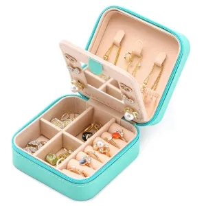 Neveika Jewelry Box with Mirror,Small Jewelry Organizer BoxTravel Jewelry Case for WomenGift Jewelry Boxes for Female Girls (mirror blue)
