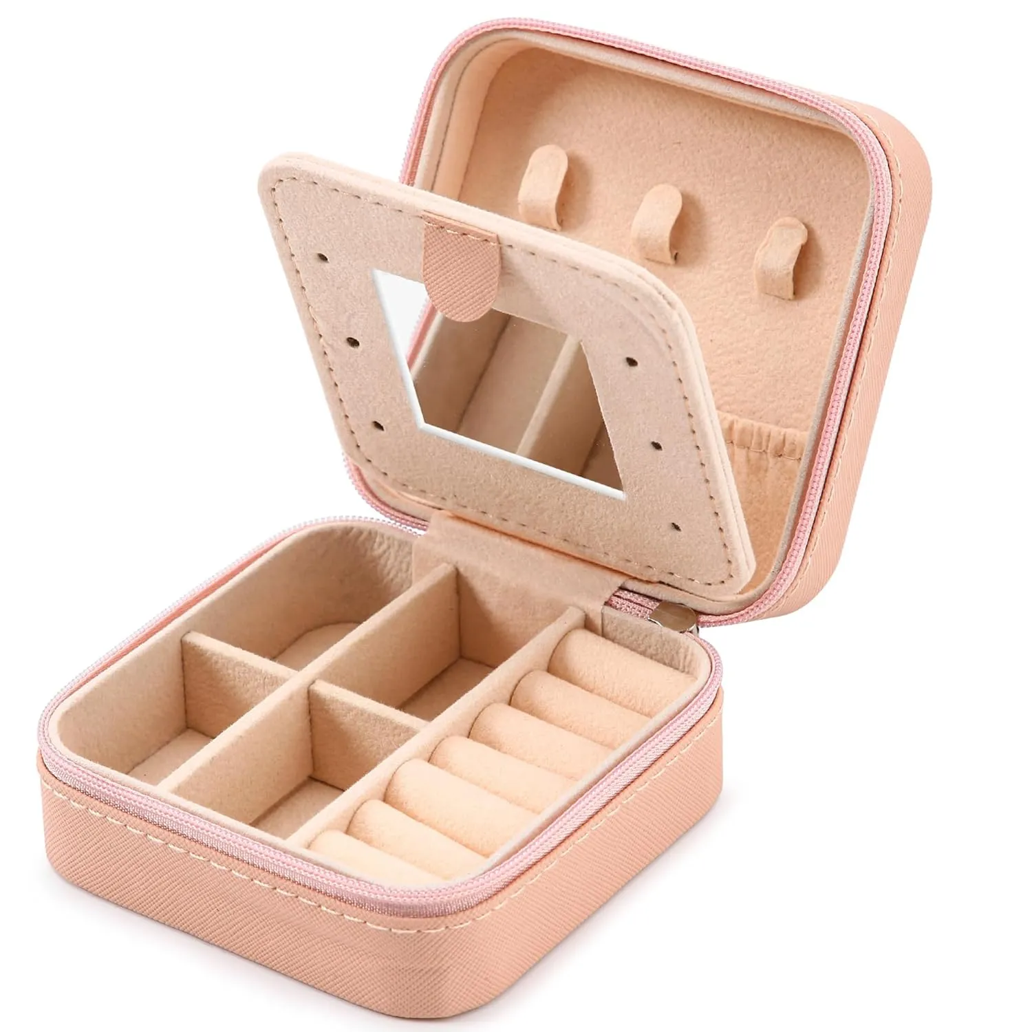 Neveika Jewelry Box with Mirror,Small Jewelry Organizer BoxTravel Jewelry Case for WomenGift Jewelry Boxes for Female Girls (mirror pink)