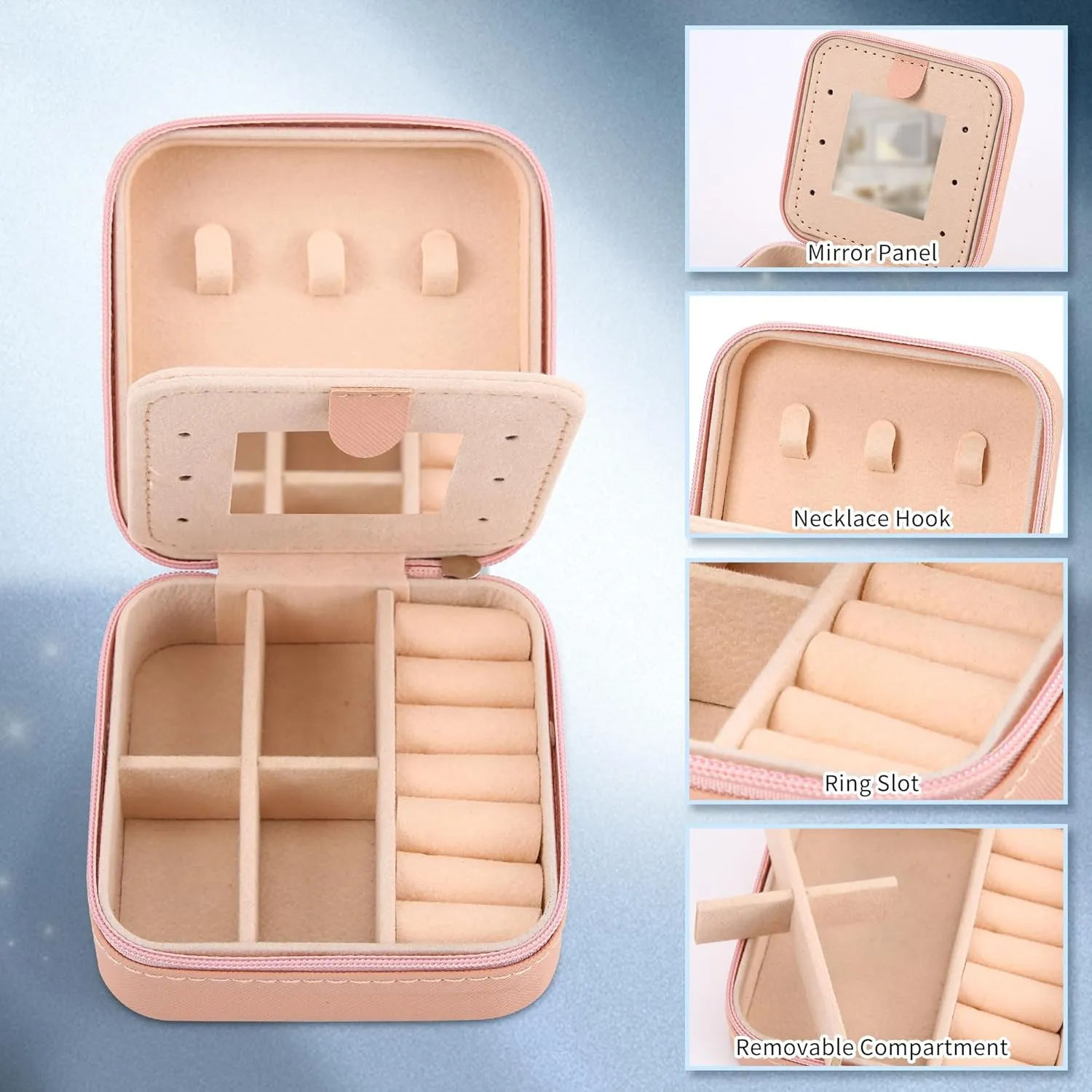 Neveika Jewelry Box with Mirror,Small Jewelry Organizer BoxTravel Jewelry Case for WomenGift Jewelry Boxes for Female Girls (mirror pink)