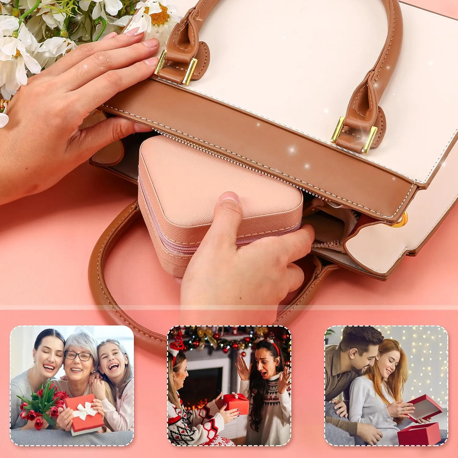 Neveika Jewelry Box with Mirror,Small Jewelry Organizer BoxTravel Jewelry Case for WomenGift Jewelry Boxes for Female Girls (mirror pink)