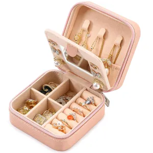 Neveika Jewelry Box with Mirror,Small Jewelry Organizer BoxTravel Jewelry Case for WomenGift Jewelry Boxes for Female Girls (mirror pink)