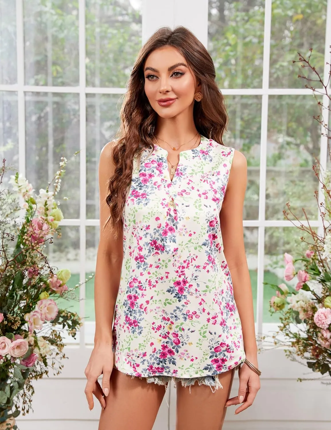 Newchoice Womens Tank Tops V Neck Sleeveless Summer Shirts Loose Dressy Casual Blouses (S-3XL)