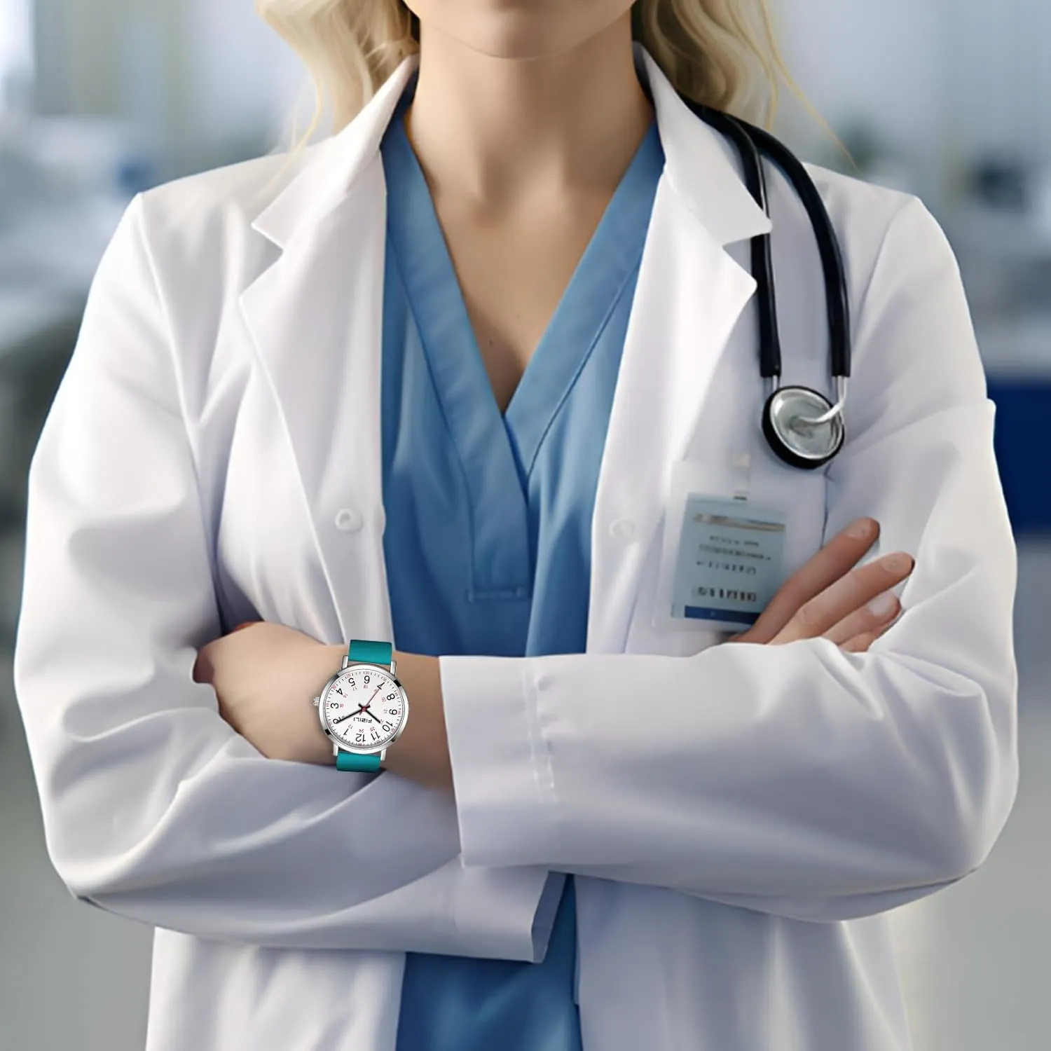 Nurse Watch for Medical Professionals Students Doctors Women Men - Waterproof Military Time Luminous Easy Read Dial, 24 Hour with Second Hand, Silicone Band Watches