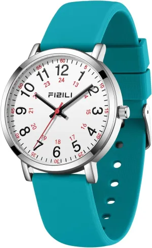 Nurse Watch for Medical Professionals Students Doctors Women Men - Waterproof Military Time Luminous Easy Read Dial, 24 Hour with Second Hand, Silicone Band Watches