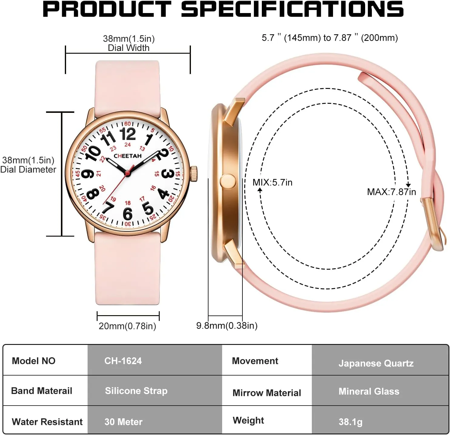 Nurse Watches for Men Women Medical Professionals, Students with Luminous Easy Read Dial, Second Hand 24 Hour, Waterproof Silicone Band