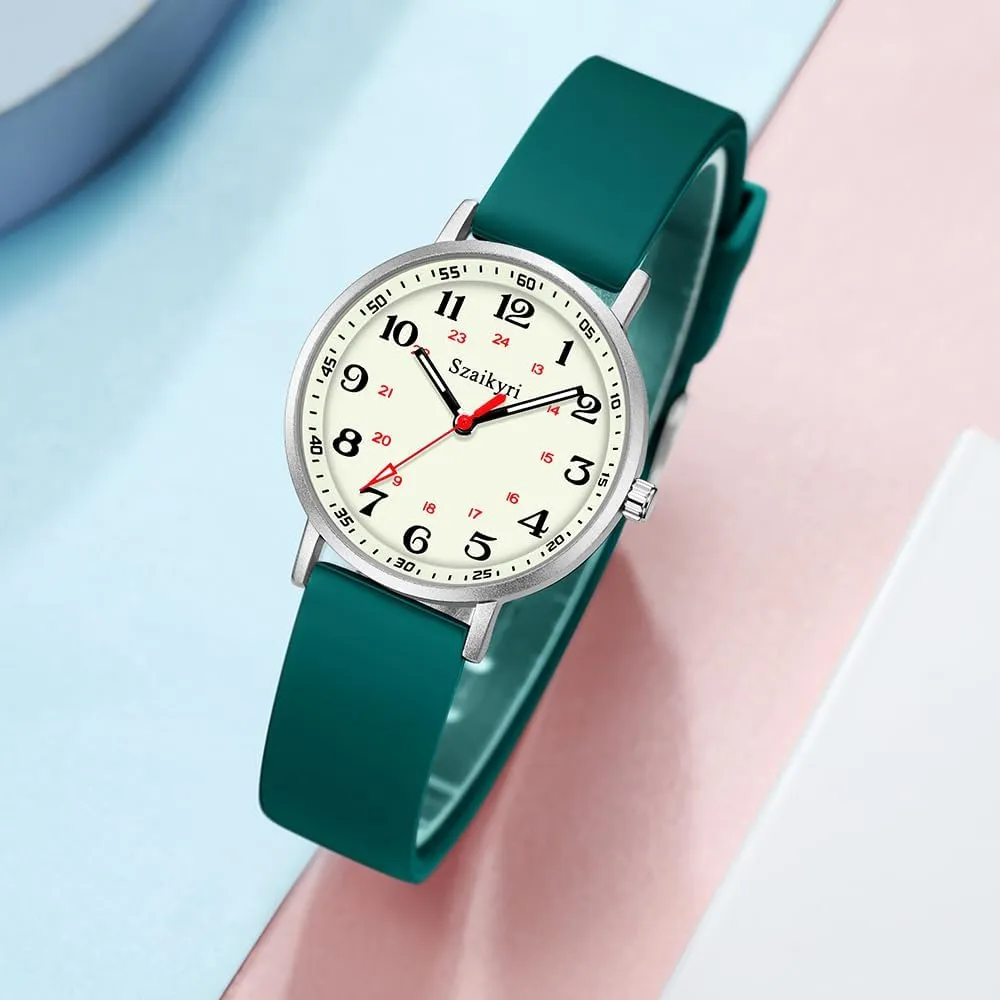 Nurse Watches for Women Medical Professionals, Students with Luminous Easy Read Military Time Dial Unisex Sports Watch Water Resistant