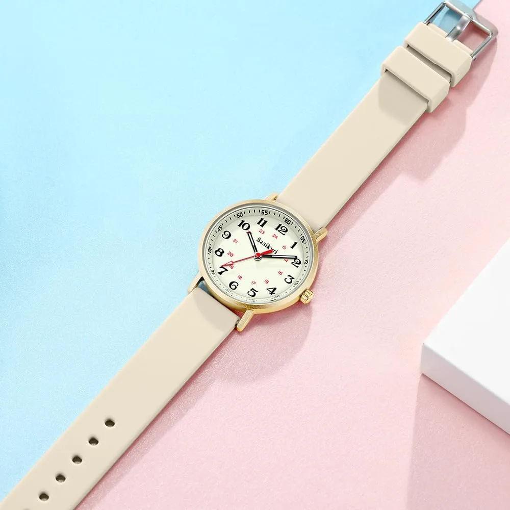 Nurse Watches for Women Medical Professionals, Students with Luminous Easy Read Military Time Dial Unisex Sports Watch Water Resistant