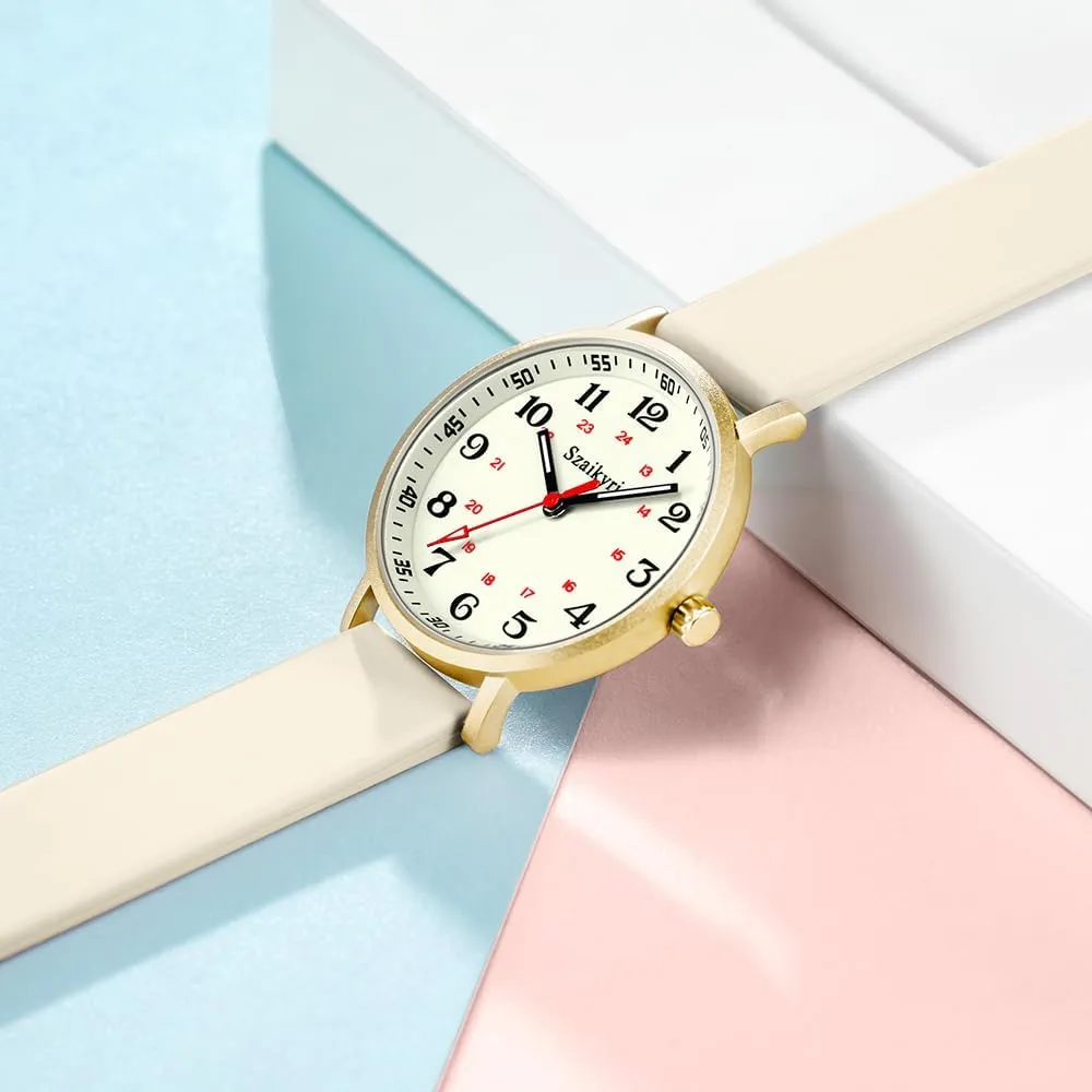 Nurse Watches for Women Medical Professionals, Students with Luminous Easy Read Military Time Dial Unisex Sports Watch Water Resistant