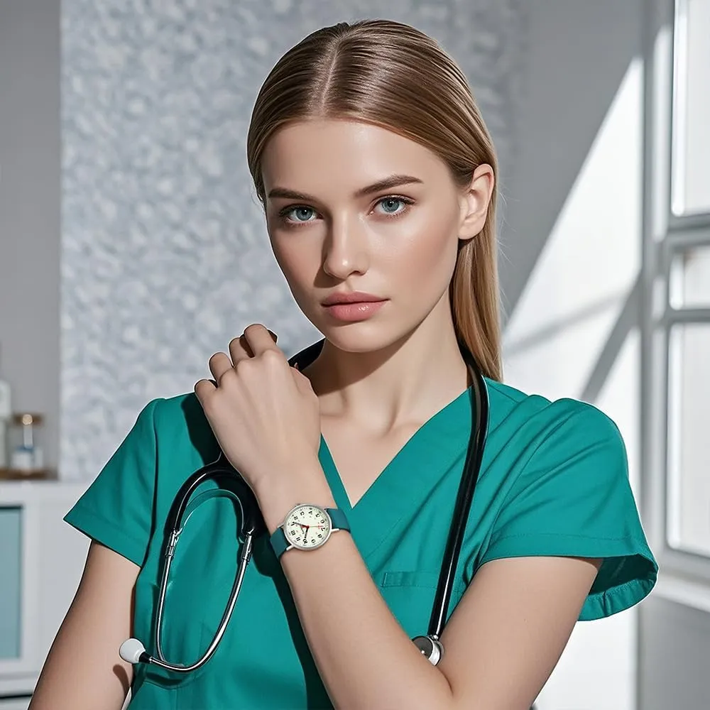 Nurse Watches for Women Medical Professionals, Students with Luminous Easy Read Military Time Dial Unisex Sports Watch Water Resistant