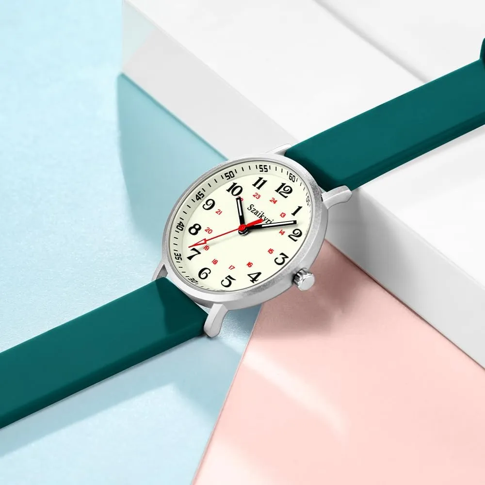 Nurse Watches for Women Medical Professionals, Students with Luminous Easy Read Military Time Dial Unisex Sports Watch Water Resistant