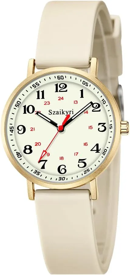 Nurse Watches for Women Medical Professionals, Students with Luminous Easy Read Military Time Dial Unisex Sports Watch Water Resistant