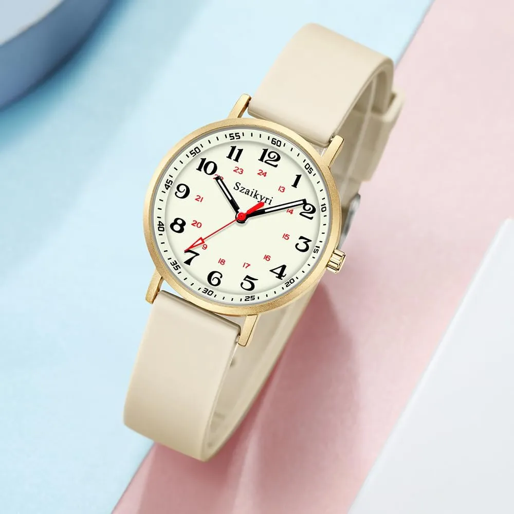 Nurse Watches for Women Medical Professionals, Students with Luminous Easy Read Military Time Dial Unisex Sports Watch Water Resistant