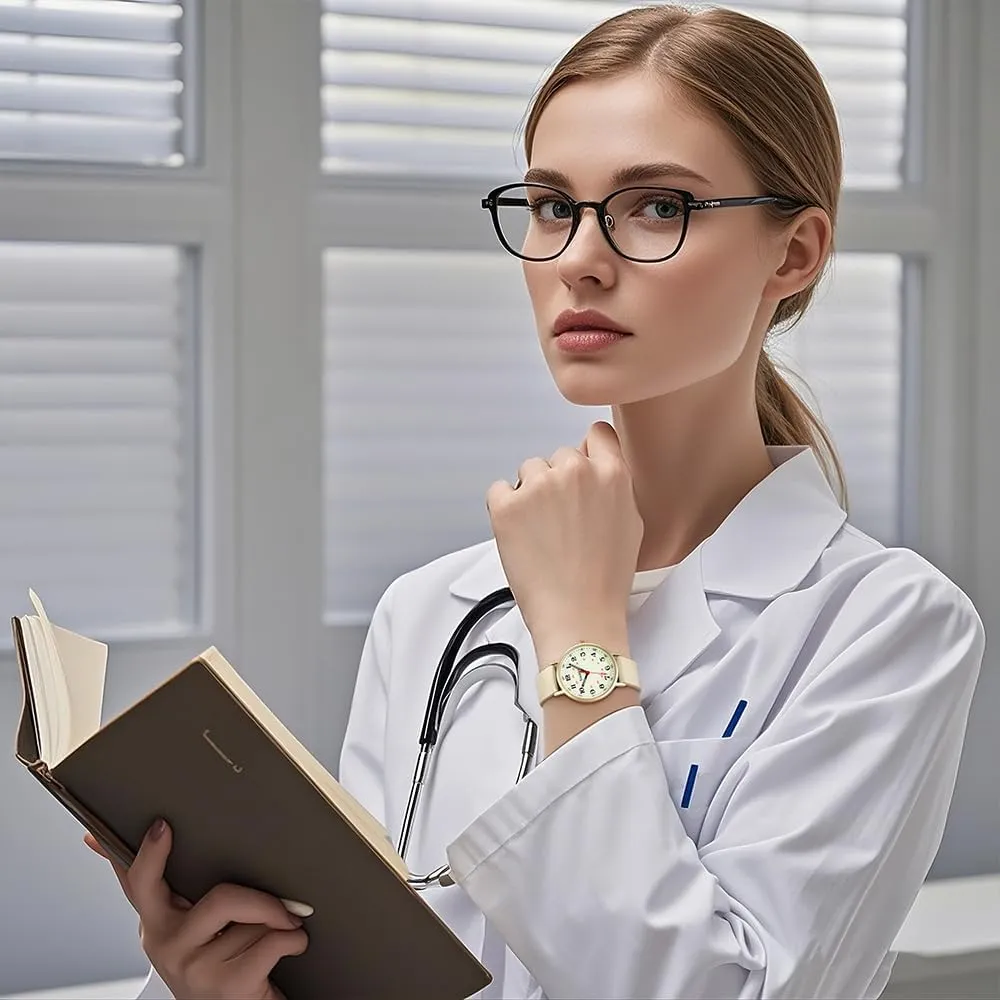 Nurse Watches for Women Medical Professionals, Students with Luminous Easy Read Military Time Dial Unisex Sports Watch Water Resistant