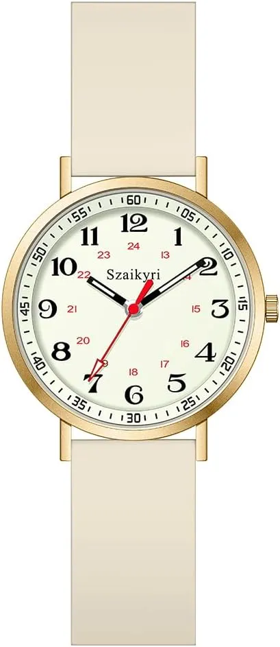 Nurse Watches for Women Medical Professionals, Students with Luminous Easy Read Military Time Dial Unisex Sports Watch Water Resistant