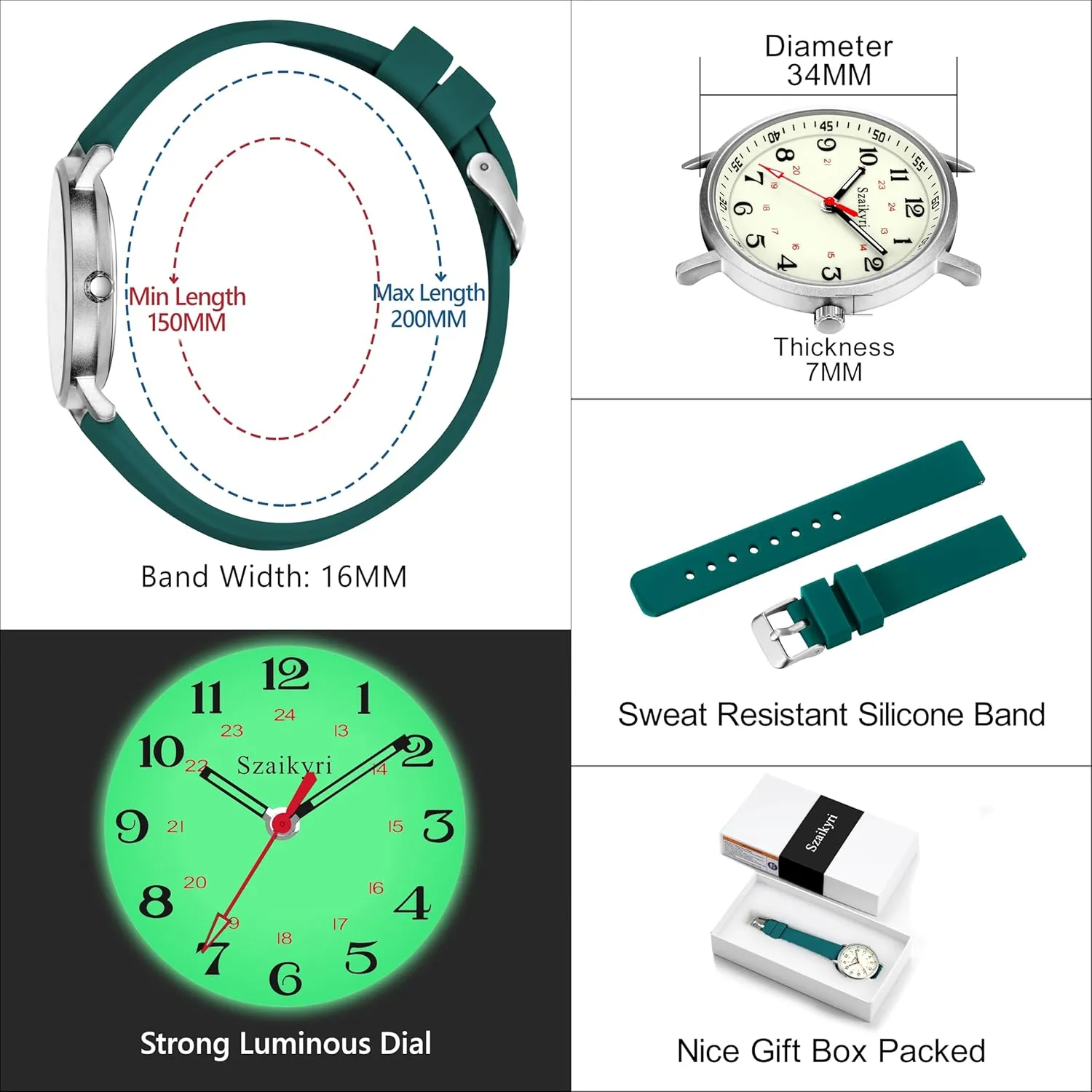 Nurse Watches for Women Medical Professionals, Students with Luminous Easy Read Military Time Dial Unisex Sports Watch Water Resistant