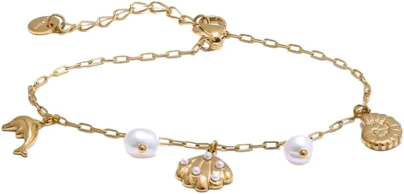 Ocean Style Stainless Steel Natural Pearl Shell Drop Chic Bracelet Bangle Gold & Platinum Plated Charm Wrist Jewelry Gift-T79