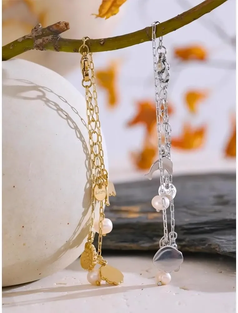Ocean Style Stainless Steel Natural Pearl Shell Drop Chic Bracelet Bangle Gold & Platinum Plated Charm Wrist Jewelry Gift-T79