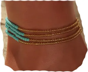 Octwine Bohemia Beaded African Multicolor Rainbow Anklets Bracelets Glass Bead Anklet Bracelet Elastic Foot and Hand Chain Summer Foot Anklets for Women