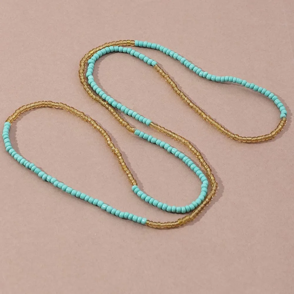 Octwine Bohemia Beaded African Multicolor Rainbow Anklets Bracelets Glass Bead Anklet Bracelet Elastic Foot and Hand Chain Summer Foot Anklets for Women