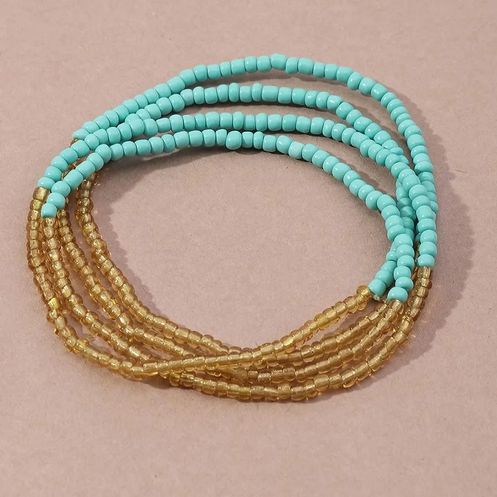 Octwine Bohemia Beaded African Multicolor Rainbow Anklets Bracelets Glass Bead Anklet Bracelet Elastic Foot and Hand Chain Summer Foot Anklets for Women