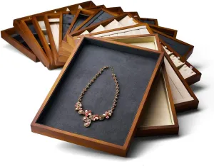Oirlv Wood Flat Jewelry Tray Stackable Jewelry Drawer Organizer Showcase Jewelry Holder (Creamy-white flat tray)