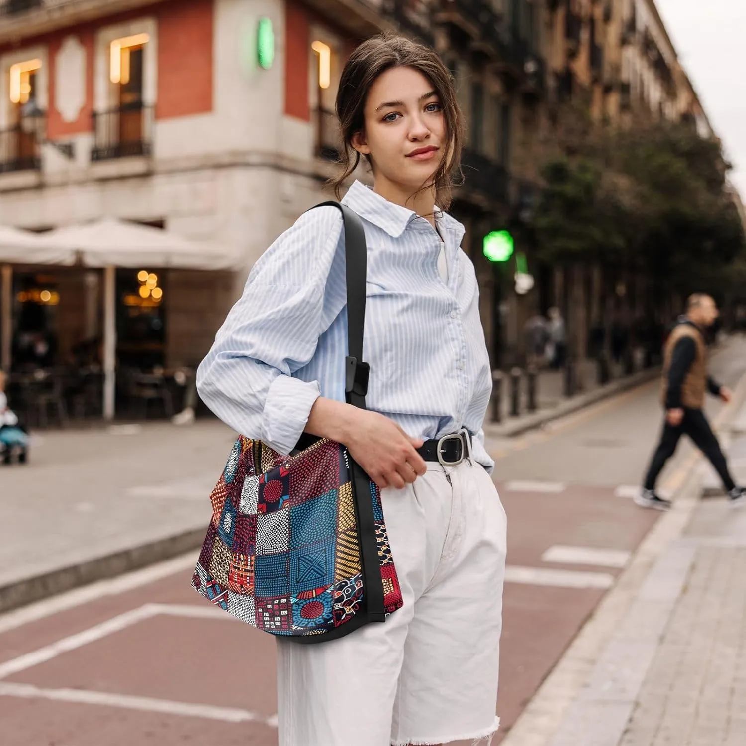 Oldstyle African Textile Leather Shoulder Bag, Lightweight Shoulder Hobo Bag, Long Shoulder Bag Women