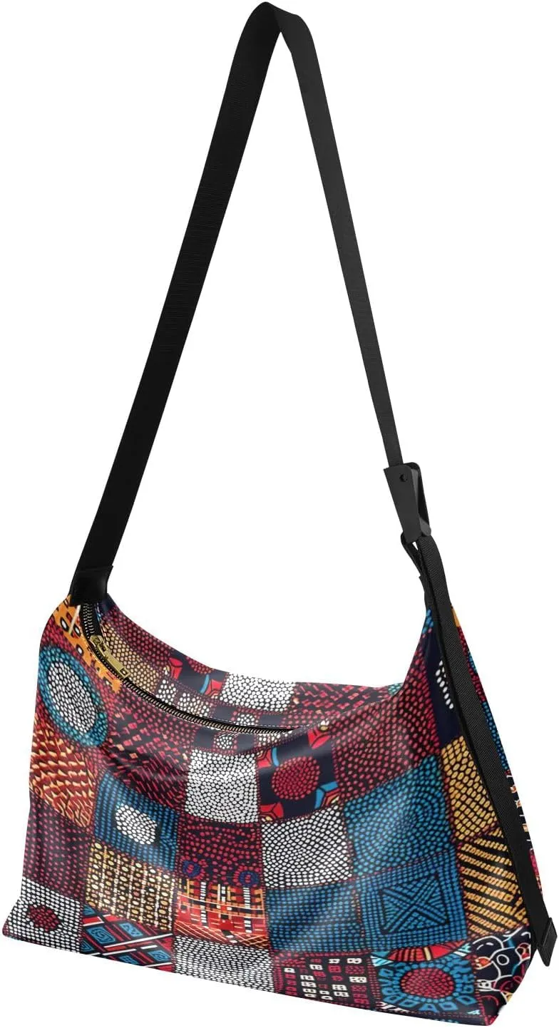 Oldstyle African Textile Leather Shoulder Bag, Lightweight Shoulder Hobo Bag, Long Shoulder Bag Women