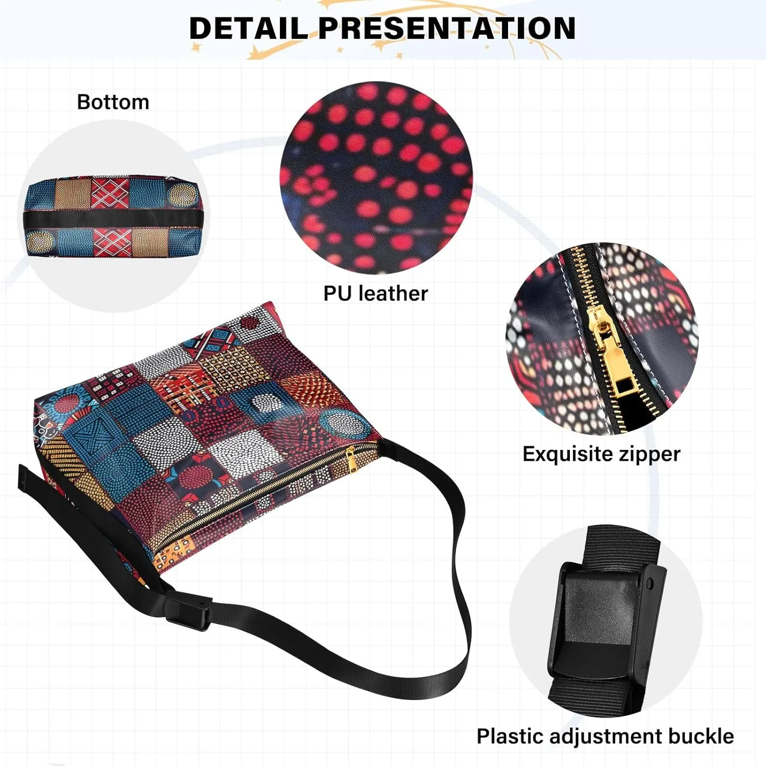 Oldstyle African Textile Leather Shoulder Bag, Lightweight Shoulder Hobo Bag, Long Shoulder Bag Women