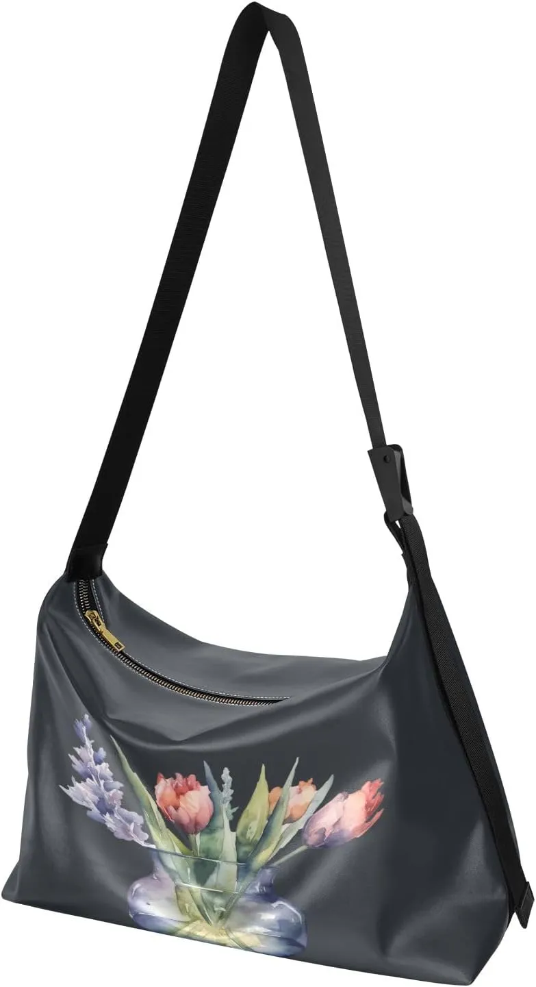 Oldstyle African Textile Leather Shoulder Bag, Lightweight Shoulder Hobo Bag, Long Shoulder Bag Women