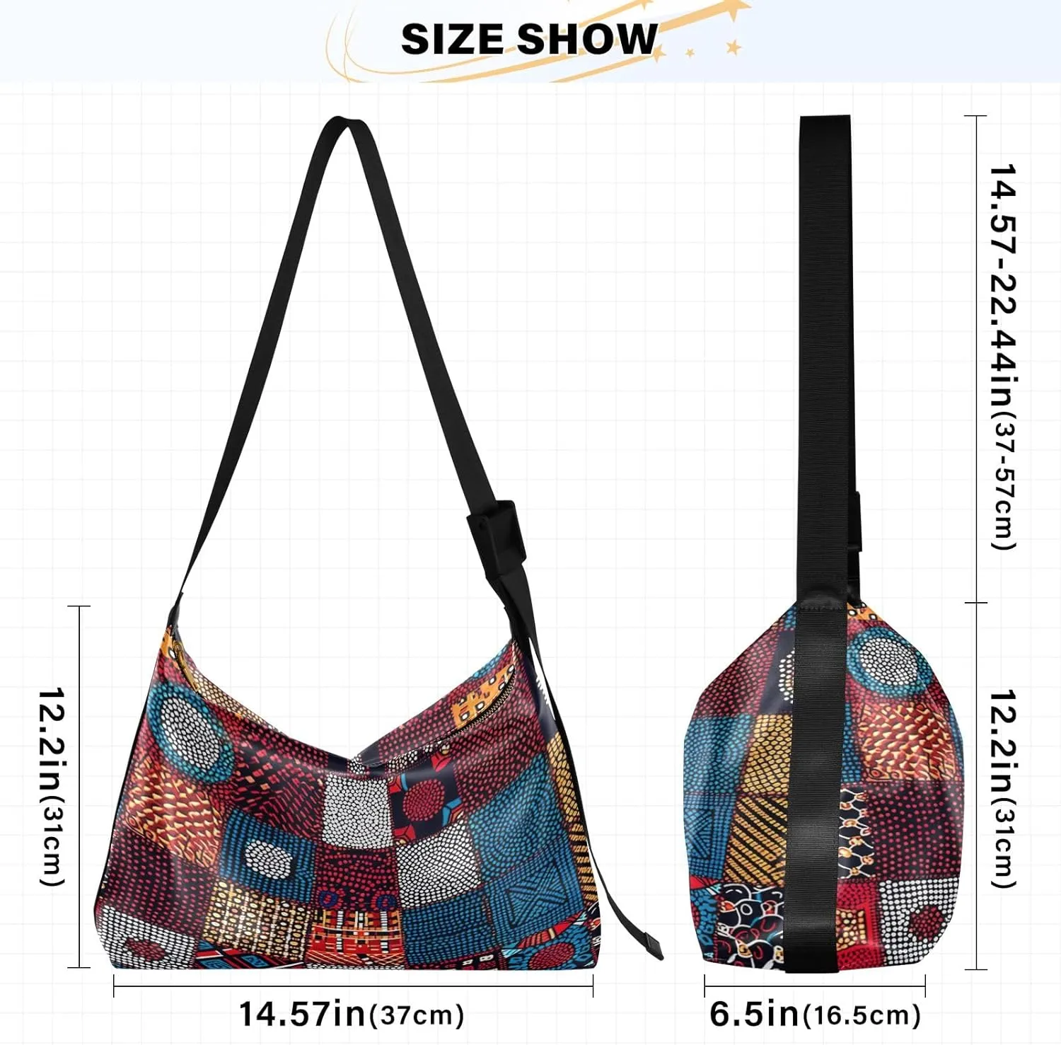 Oldstyle African Textile Leather Shoulder Bag, Lightweight Shoulder Hobo Bag, Long Shoulder Bag Women