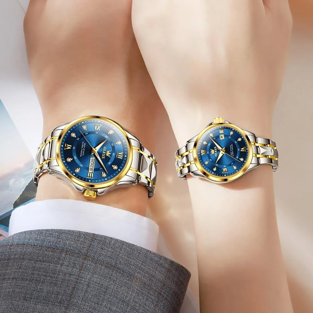 OLEVS Couple Quartz Watch Luminous Calendar Date Business Formal Luxury Men's and Women's Watch Waterproof Casual Stainless Steel Couple Wedding Romantic Watch 2 Pieces