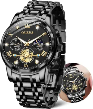 OLEVS Men Silver Watches,Men's Stainless Steel Chronograph Watch,Man Analog Quartz Big Face Male Watches Luxury Waterproof Roman Numeral Dress Diamond Relojes para Hombre
