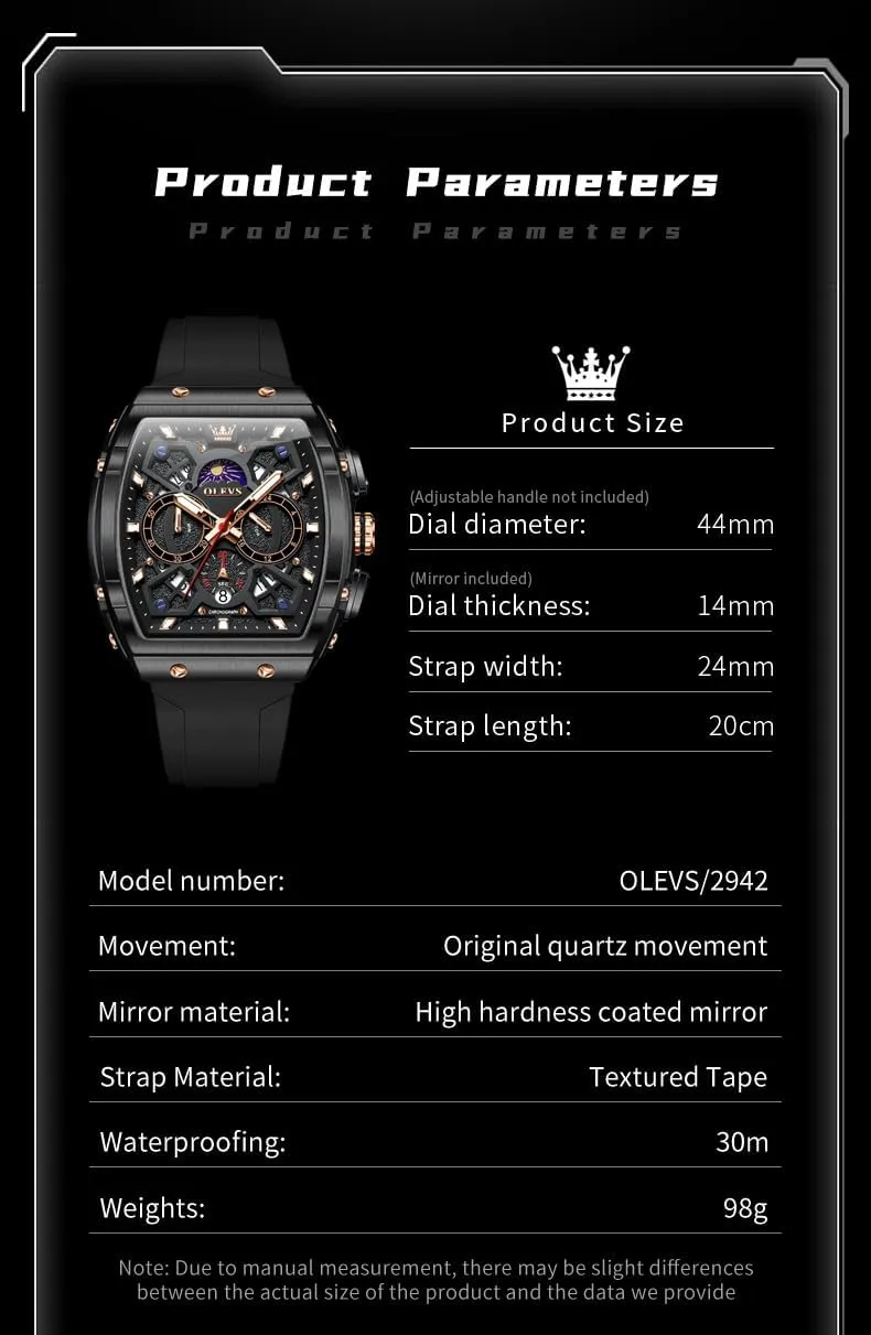 OLEVS Mens Watches Chronograph Waterproof Luminous Silicon Strap Multifunction Watches for Men Quartz Business Calendar Men Wrist Watch