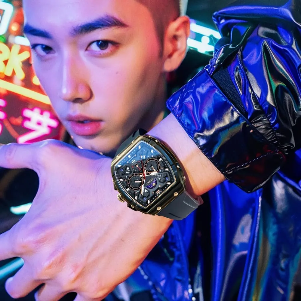 OLEVS Mens Watches Chronograph Waterproof Luminous Silicon Strap Multifunction Watches for Men Quartz Business Calendar Men Wrist Watch
