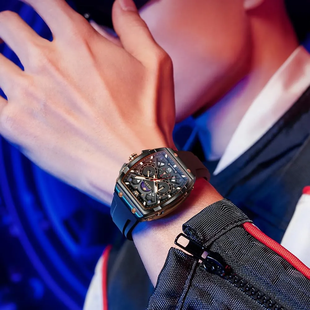 OLEVS Mens Watches Chronograph Waterproof Luminous Silicon Strap Multifunction Watches for Men Quartz Business Calendar Men Wrist Watch