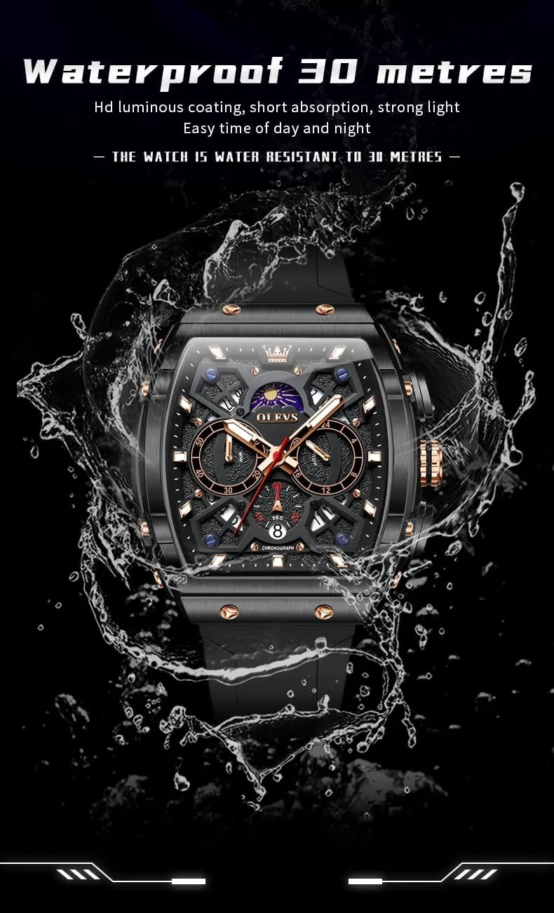 OLEVS Mens Watches Chronograph Waterproof Luminous Silicon Strap Multifunction Watches for Men Quartz Business Calendar Men Wrist Watch