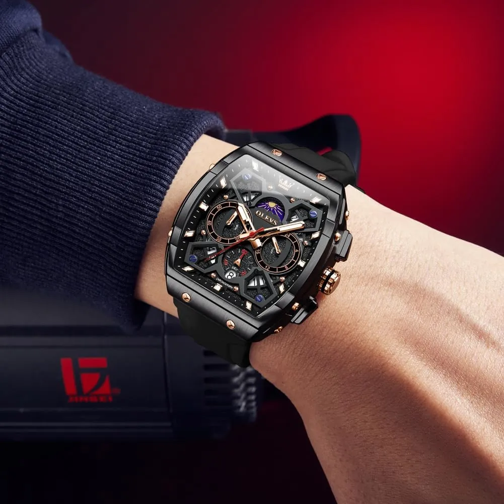 OLEVS Mens Watches Chronograph Waterproof Luminous Silicon Strap Multifunction Watches for Men Quartz Business Calendar Men Wrist Watch
