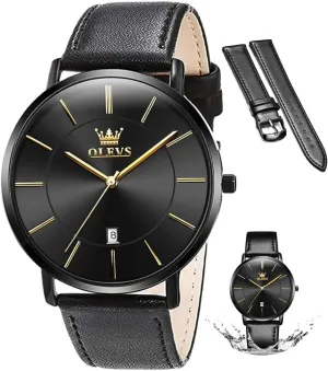 OLEVS Mens Watches Mens Leather Watch Ultra Thin Watches for Men Minimalist Watch with Leather Band Quartz Analog Dress Casual Simple Lightweight relojes para Hombres