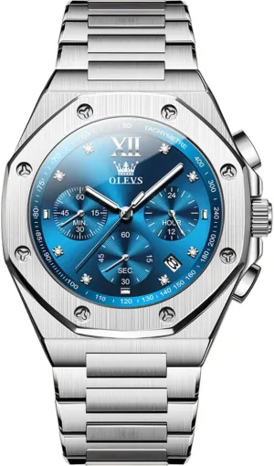 OLEVS Mens Watches Octagonal Luxury Stainless Steel Dress Watches for Men Quartz Analog Large Face Luminous Relojes para Hombres