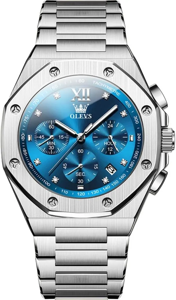 OLEVS Mens Watches Octagonal Luxury Stainless Steel Dress Watches for Men Quartz Analog Large Face Luminous Relojes para Hombres