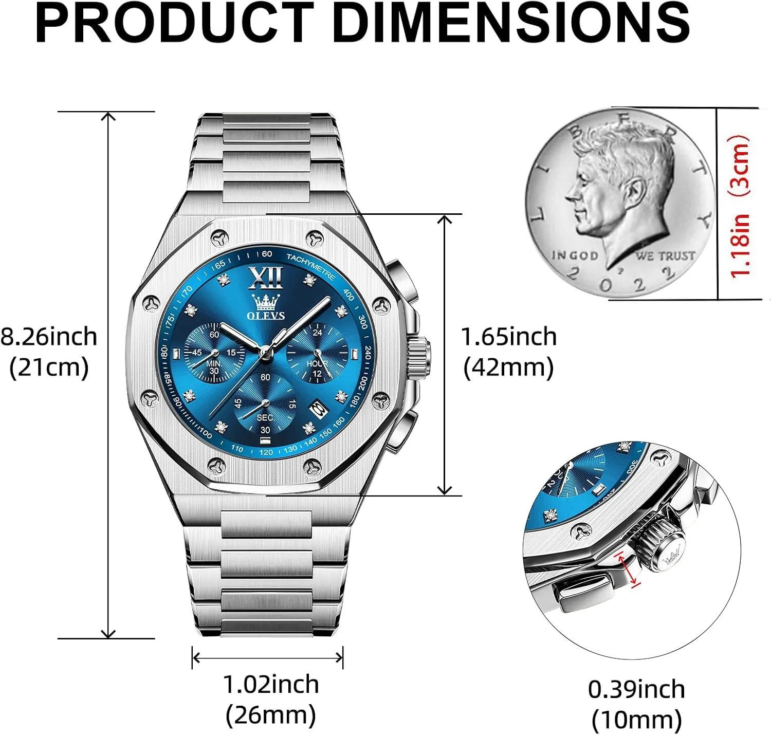 OLEVS Mens Watches Octagonal Luxury Stainless Steel Dress Watches for Men Quartz Analog Large Face Luminous Relojes para Hombres