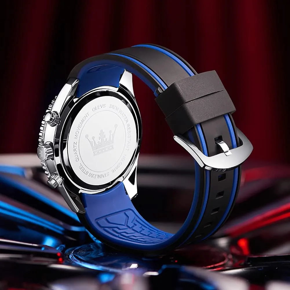 OLEVS Stylish Wrist Watch for Men,Silicone Strap Men Watches,Pro Diver Stainless Steel Chronograph Watch,Waterproof Date Dress Watch for Man,Large Face Male Watch