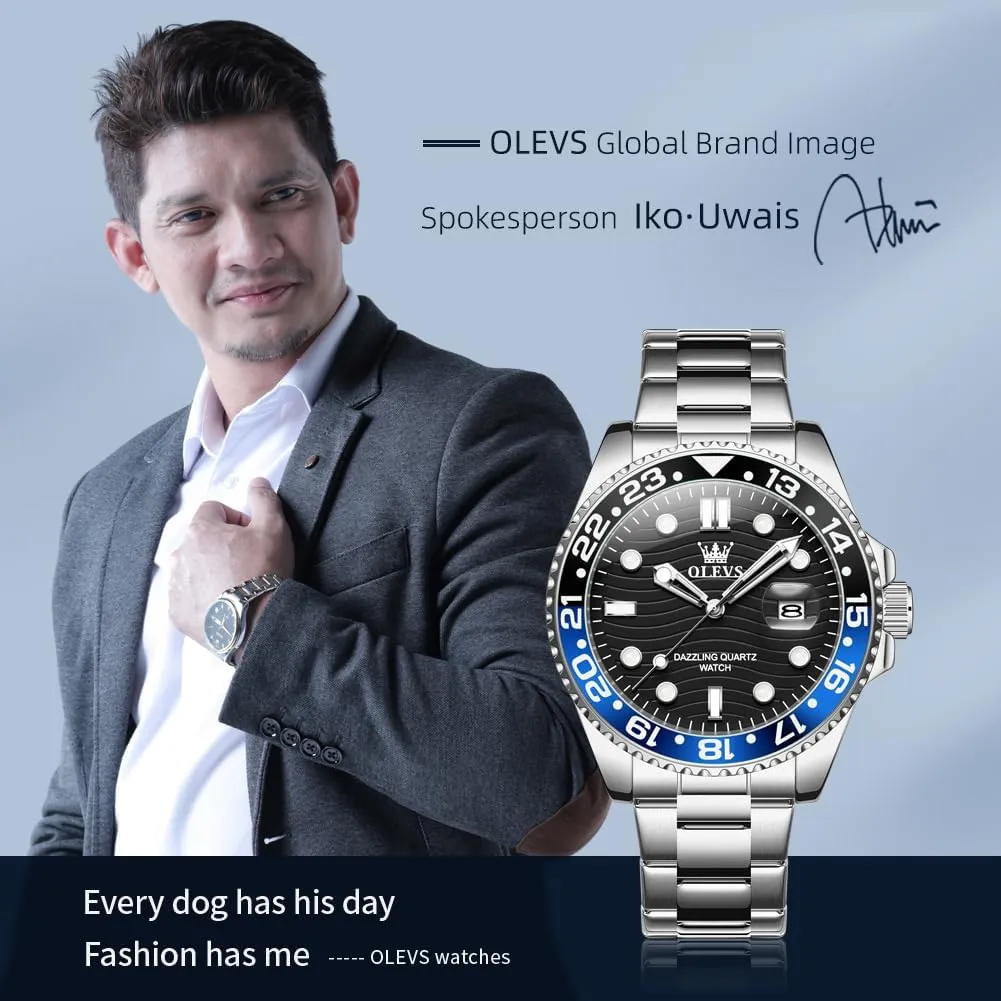 OLEVS Watch Men Luxury Big Face Dress Easy Read Mens Watches with Date Waterproof Luminous Stainless Steel Watches for Men Business Fashion Analog Quartz Men's Wrist Watches Rotatable Bezel Men Watch