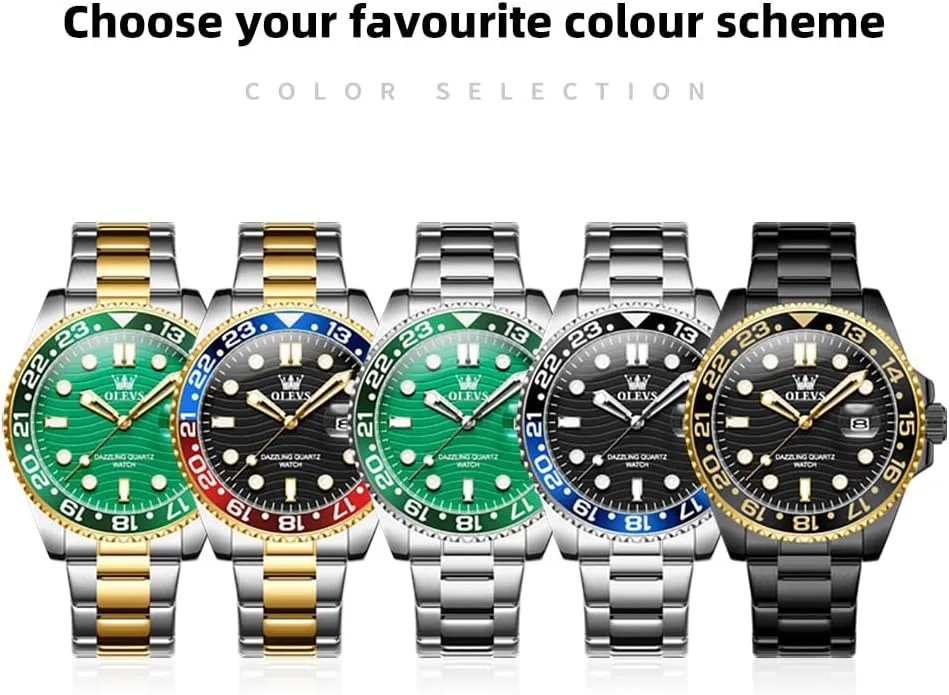 OLEVS Watch Men Luxury Big Face Dress Easy Read Mens Watches with Date Waterproof Luminous Stainless Steel Watches for Men Business Fashion Analog Quartz Men's Wrist Watches Rotatable Bezel Men Watch