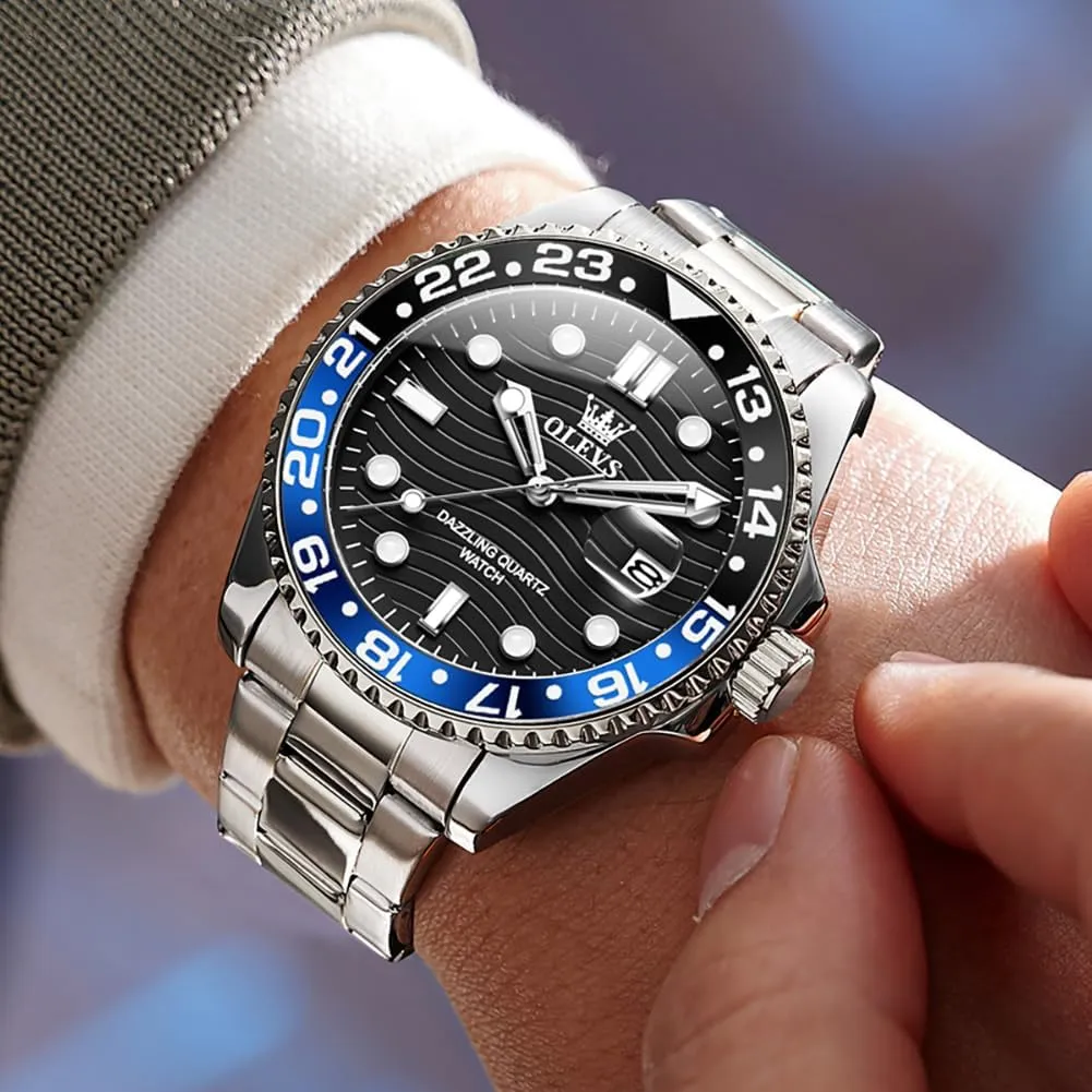 OLEVS Watch Men Luxury Big Face Dress Easy Read Mens Watches with Date Waterproof Luminous Stainless Steel Watches for Men Business Fashion Analog Quartz Men's Wrist Watches Rotatable Bezel Men Watch