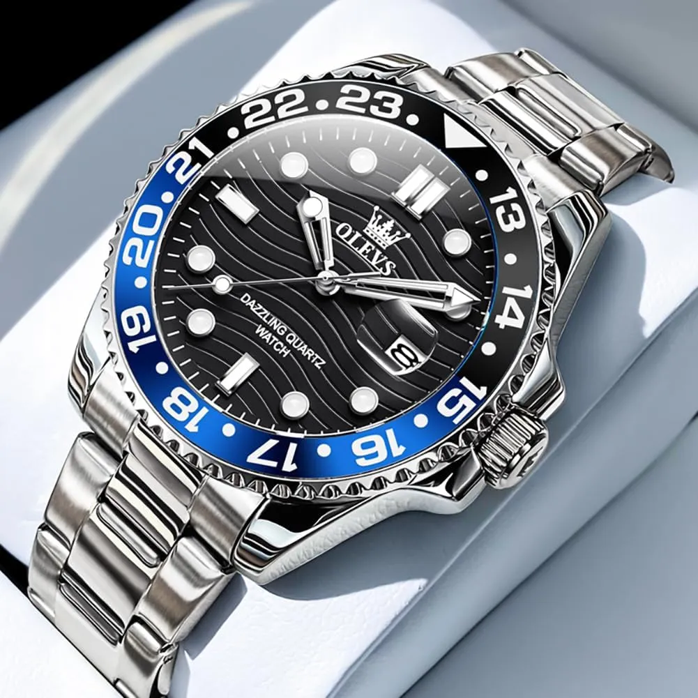 OLEVS Watch Men Luxury Big Face Dress Easy Read Mens Watches with Date Waterproof Luminous Stainless Steel Watches for Men Business Fashion Analog Quartz Men's Wrist Watches Rotatable Bezel Men Watch