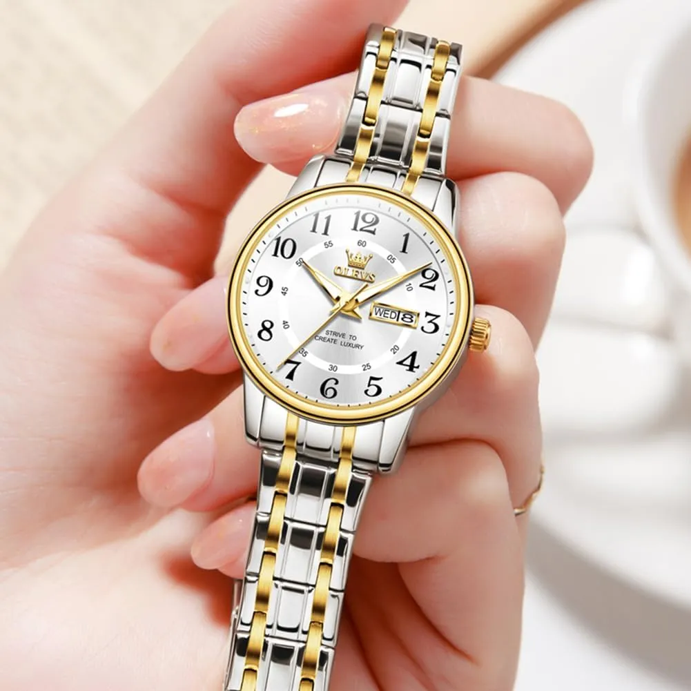 OLEVS Watch Women Two Tone Watches for Women with Date Dress Womens Watches for Small Wrists Luxury Easy Read Watches for Women Waterproof Blue/Black/Gold/Silver Dial Reloj para Mujer