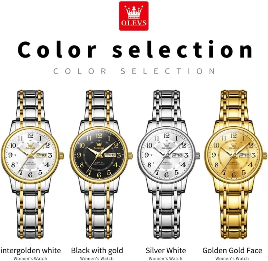 OLEVS Watch Women Two Tone Watches for Women with Date Dress Womens Watches for Small Wrists Luxury Easy Read Watches for Women Waterproof Blue/Black/Gold/Silver Dial Reloj para Mujer