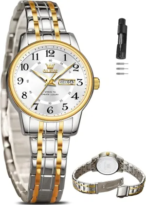 OLEVS Watch Women Two Tone Watches for Women with Date Dress Womens Watches for Small Wrists Luxury Easy Read Watches for Women Waterproof Blue/Black/Gold/Silver Dial Reloj para Mujer