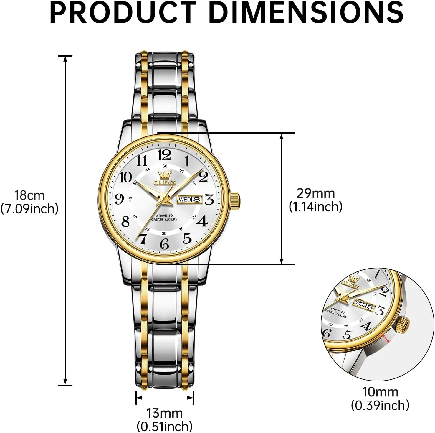OLEVS Watch Women Two Tone Watches for Women with Date Dress Womens Watches for Small Wrists Luxury Easy Read Watches for Women Waterproof Blue/Black/Gold/Silver Dial Reloj para Mujer